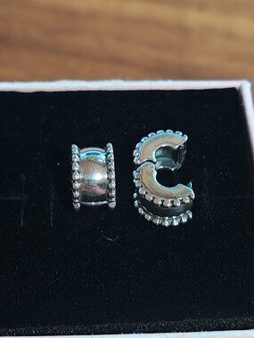 Authentic Pandora Retired Beveled Silver Clip Charm Pair 790267